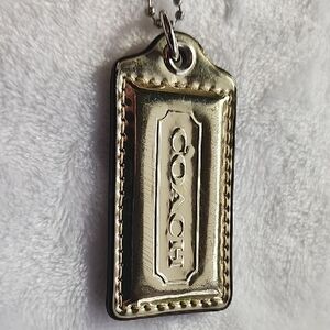 Coach Gold Tag Pendant with Leather-Trim Detail EUC
